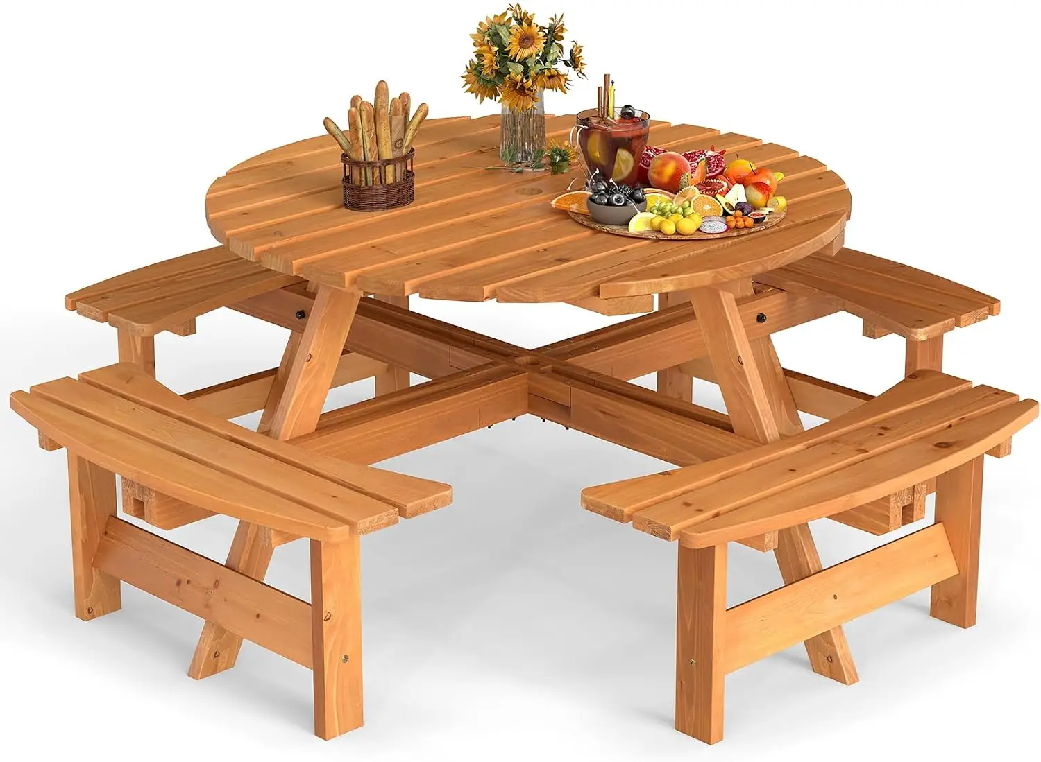 USA Stock8-Person Wood Picnic  - Outdoor Camping Usa recension och pris