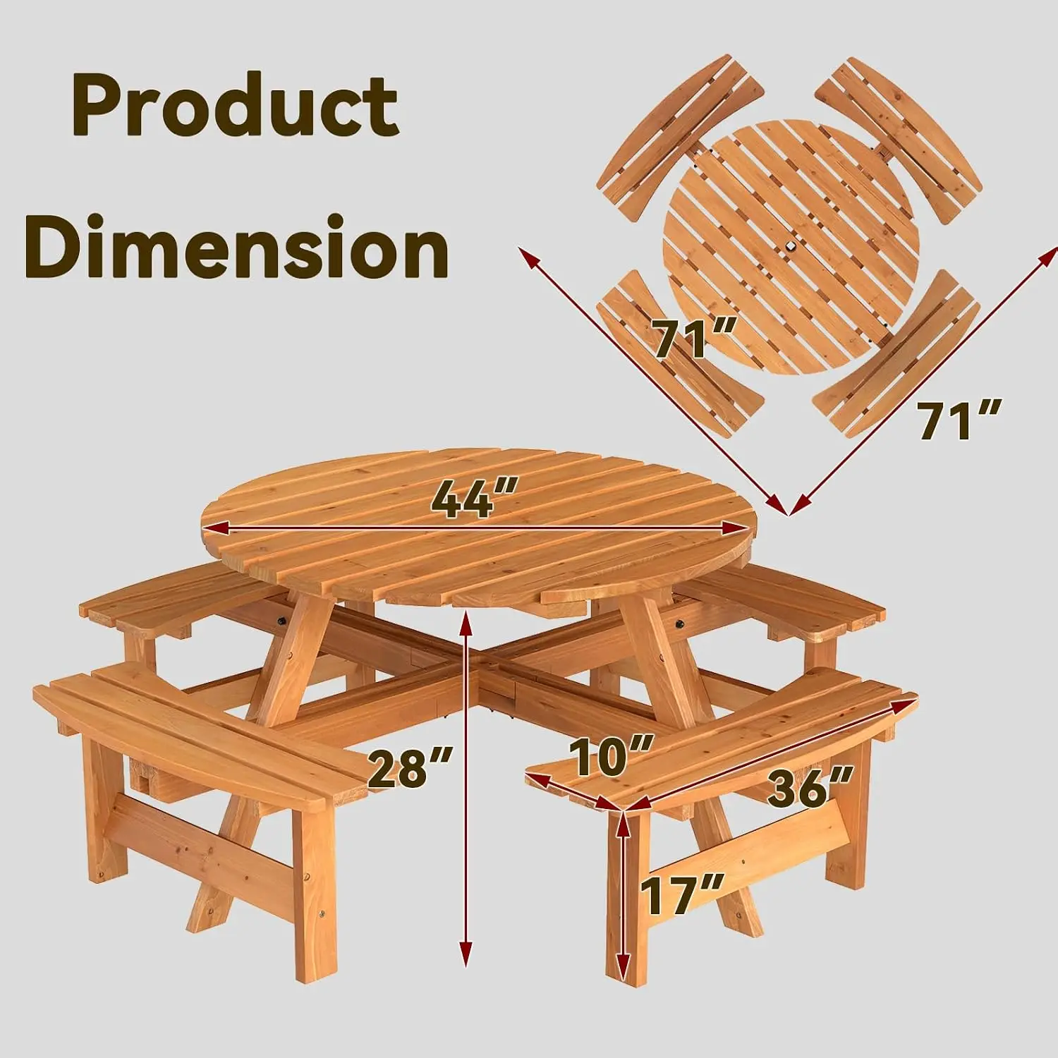USA Stock8-Person Wood Picnic  - Outdoor Camping Usa recension och pris